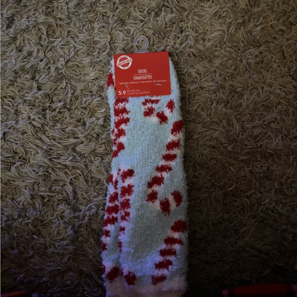 Red and White Fuzzy Socks